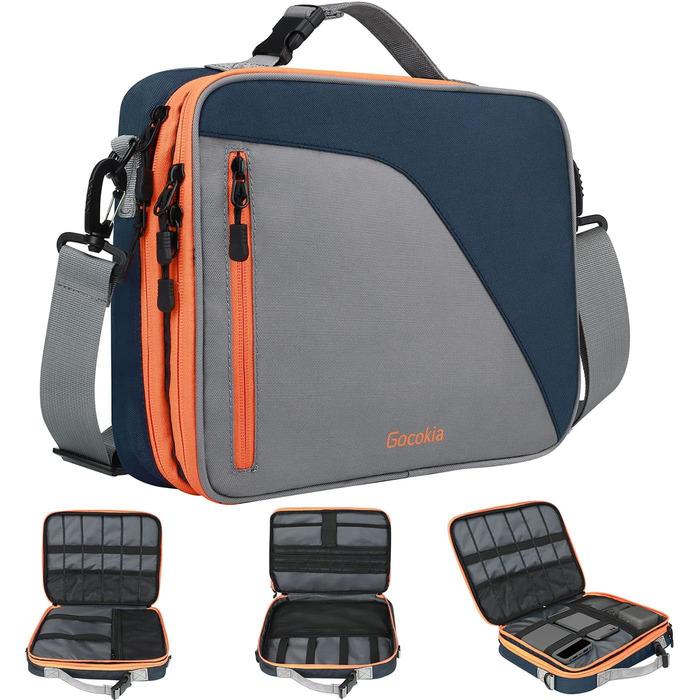Gocokia Double Layer Travel Cable Organizer Bag with Shoulder Strap, 27 Game Storage Pockets for Switches, Electronic Storage Bag for 29.6 cm