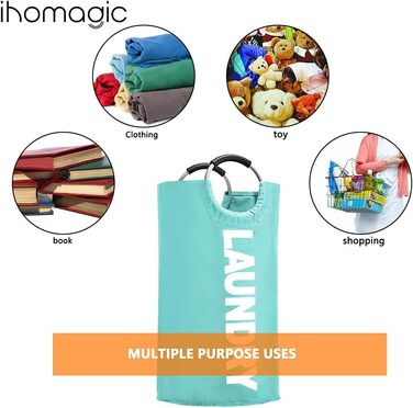 IHOMAGIC Великий кошик для білизни 120 л, складаний, з ручками, для подорожей, мішок для прання, зберігання одягу, XL, синій, 43x43x79 см