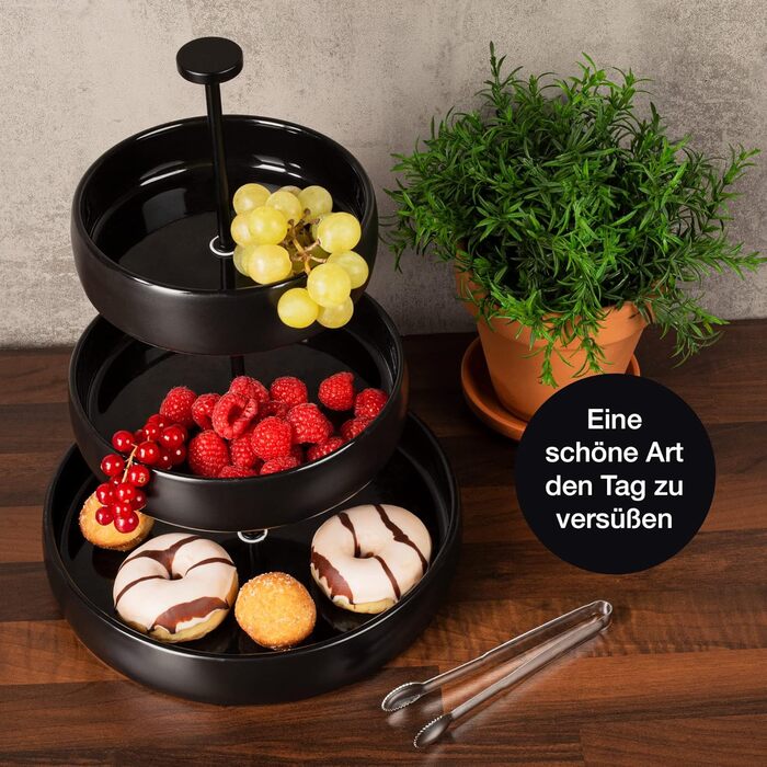 Підставка для фруктів Moritz & Moritz - 3 яруси, з щипцями, з кераміки - Сучасна декор для кухні та вечірок - Ідеальна для зберігання фруктів, мафінів та капкейків