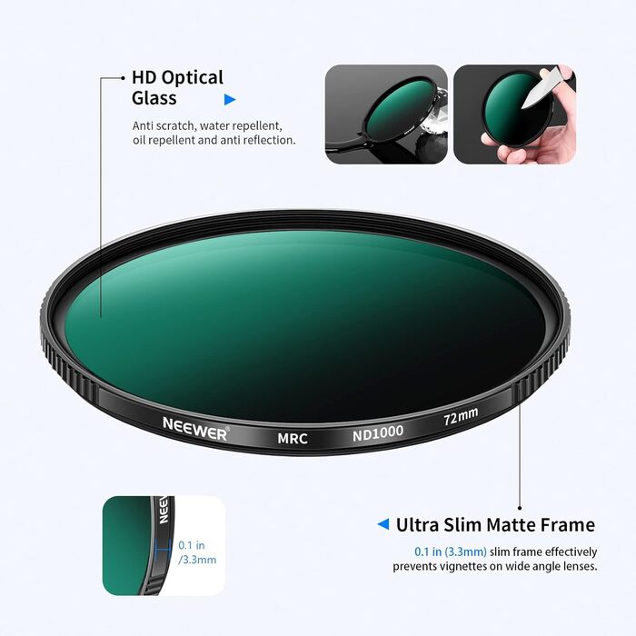 Фільтр ND1000 NEEWER (10 ступенів) - нейтральний, з нанопокриттям, HD скло, 72mm