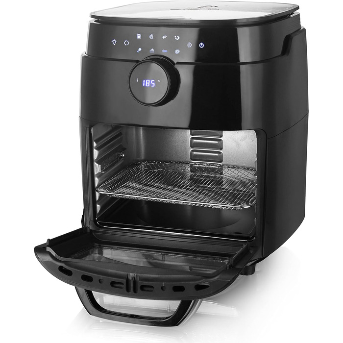 Фритюрниця Emerio XXL з гарячим повітрям, 13 літрів, Airfryer, BPA free, Smart Fryer, мульти-печі з поворотним шампуром та кошиком, дисплей, таймер, функція сушіння, 1800 Вт, AF-121914, чорний, 13 літрів (BPA free)