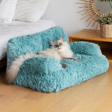 MEWOOFUN Stylish Cat Bed Cat Sofa Fluffy - 76x45cm Large Cat Bed Plush Cat Couch for Small Dogs and Cats Removable and Washable (blue)