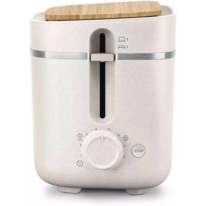 Philips Toaster Eco Conscious Edition - 2 Toast Slots, 8 Levels, Bun Warmer, Defrost Function, Made from Recycled Cooking Oil, Silk White Matt (HD2640/10)