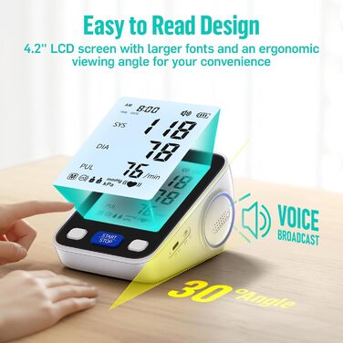 Тонометр RunStar на плече з широкою манжетою (22-42 см) для дому, автоматичний цифровий тонометр з сумкою для зберігання, пам'ять на 2 x 99 показників