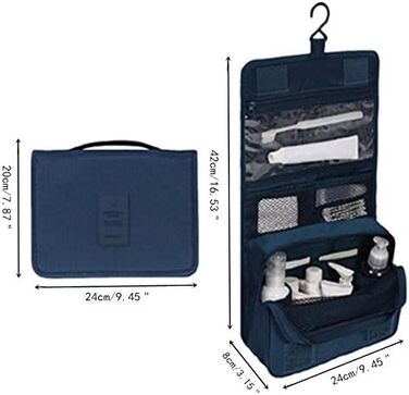 Сумка для туалетних аксесуарів на гачку | Складна дорожня сумка для туалетних речей з ручкою | Багатофункціональна косметичка, компактна сумка для туалетних аксесуарів, валізка для миття для чоловіків та жінок, темно-синій