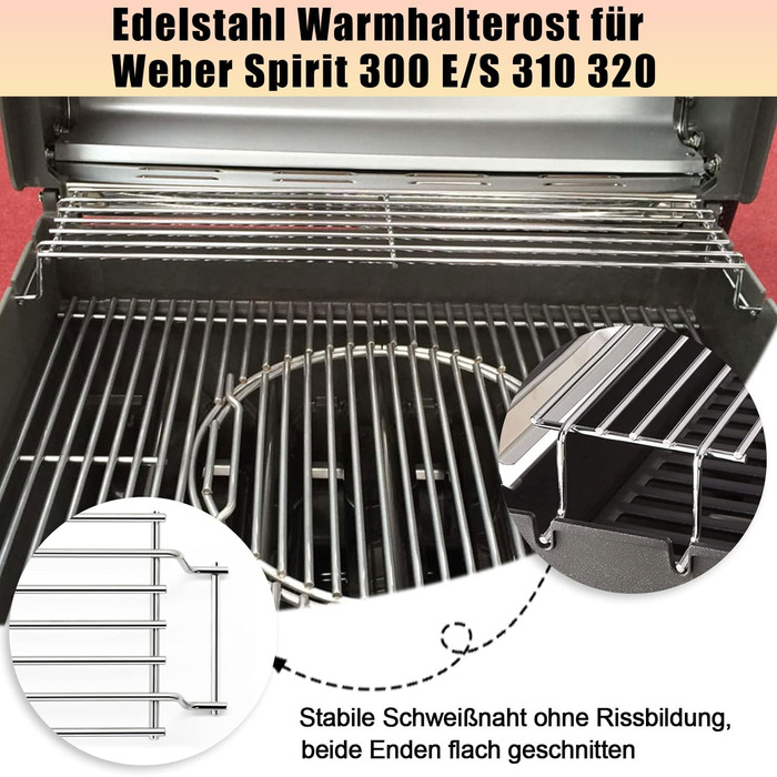 Решітка для гриля Weber Spirit 300 серії (44,5 x 30 см), чавунна, сумісна з E310, E320, E330, SP310, Genesis Silver B/C, замінна частина для Weber II 300