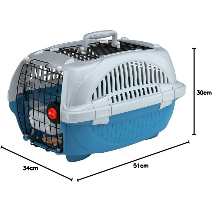 Переносна переноска для тварин Ferplast Atlas Deluxe 20 Open: для собак та котів, з подушкою та мискою, блакитна, 38x58x33 см