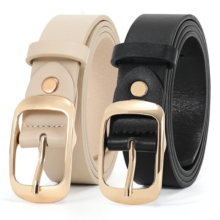 Жіночий шкіряний ремінь WHIPPY великого розміру, модний джинсовий ремінь з міцною пряжкою для джинсів, штанів, суконь (чорний + бежевий (золота пряжка), 3XL: 150 см (під талію 134-145 см))