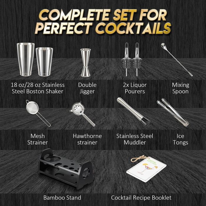 Stainless Steel Boston Shaker Set - Cocktail Shaker Set for Home Bar, Parties & Professional Mixology