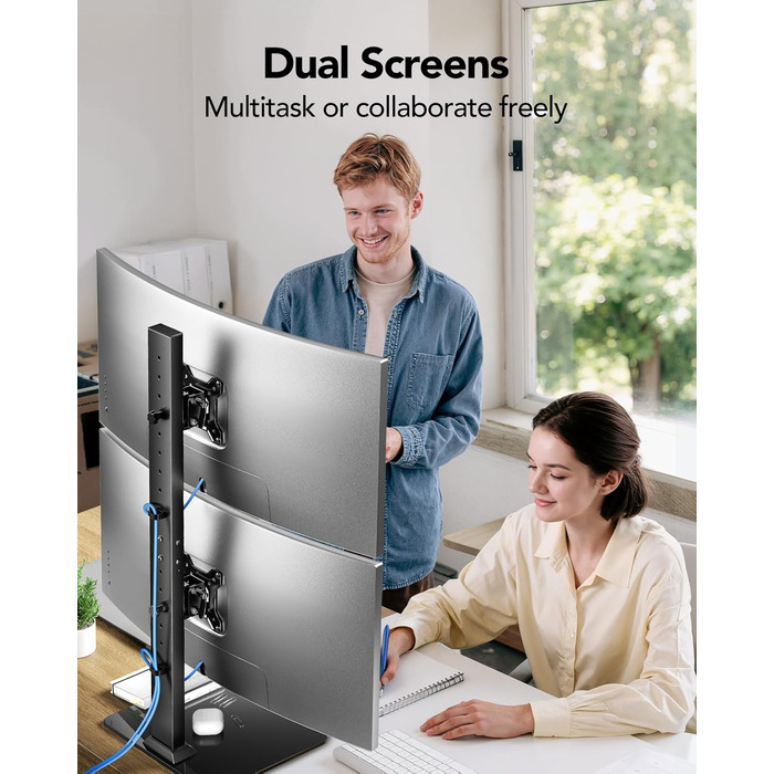 Кріплення для монітора HUANUO - 2 монітори, регульована висота, Dual-Arm, 17-34 дюйми, до 20кг на кріплення, VESA 50/75/100 мм (Чорний), для геймінгу