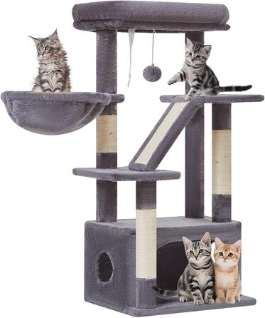 Дерев'яний кігтеточки Taoqimiao Klein 98 см - котячий будиночок з корзиною та 4 стовпчиками, MS029SW (темно-сірий)