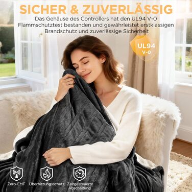 Електрична ковдра VIWAVE з автовимкненням, 6 режимів нагріву, таймер 6 годин, цифровий регулятор, захист від перегріву, 130x180 см