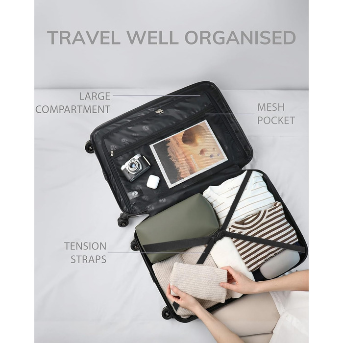 Набір валіз FERGÉ 3 шт. з жорстким корпусом та TSA-замком Cannes. Валізи-ролери (Handgepäck, L, XL). Жорсткий корпус, міцний полікарбонат, 4 колеса, валіза XL 75 см, колір Ivory-matt