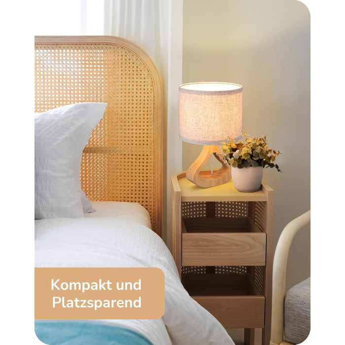 Дерев'яна приліжкова лампа EDISHINE з абажуром з льону, E27, для вітальні, спальні, в стилі кантрі [Енергоклас F]