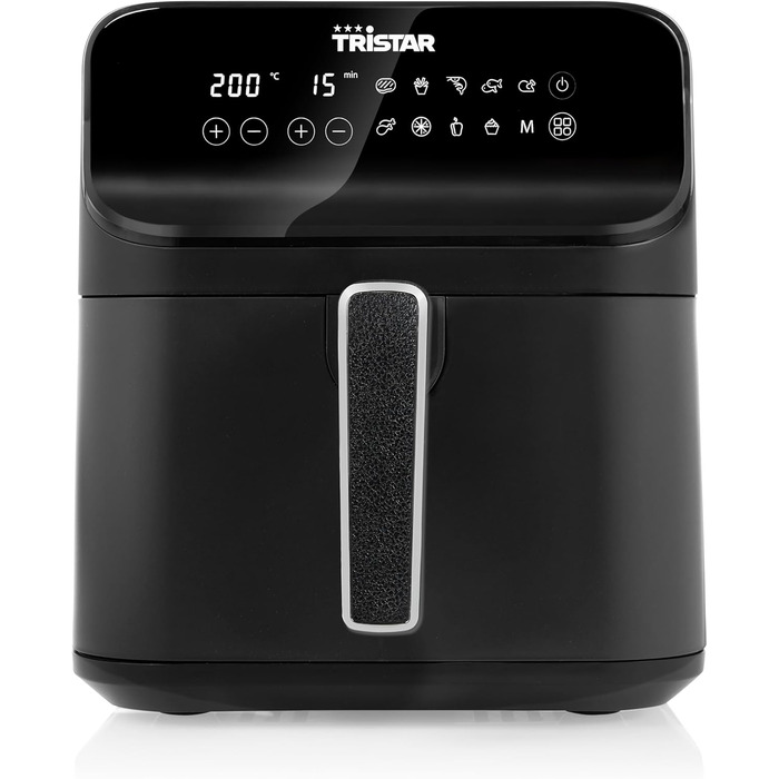 Аерофритюрниця Tristar FR-9025 6л Цифрова, Матова Чорна - Фритюрниця без олії для 1.5 кг картоплі, 9 програм, LED Touch дисплей, Економія енергії до 70%, 1350 Вт