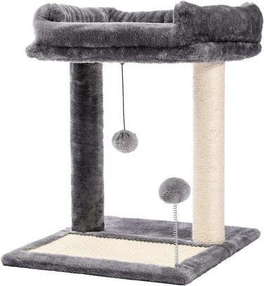 PETEPELA Small Scratching Post 51cm with Sisal Scratching Post, Scratching Board, Scratching Pad, Play Ball, Plush Cave for Kittens, Grey (with Scratching Board)