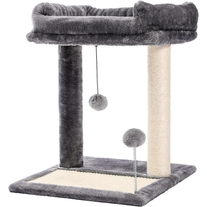 PETEPELA Small Scratching Post 51cm with Sisal Scratching Post, Scratching Board, Scratching Pad, Play Ball, Plush Cave for Kittens, Grey (with Scratching Board)