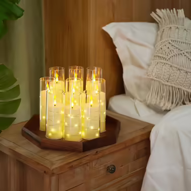 Світлодіодні безполум'яні свічки Homemory з пультом і таймером, акрилові, сірі, набір 5 шт.