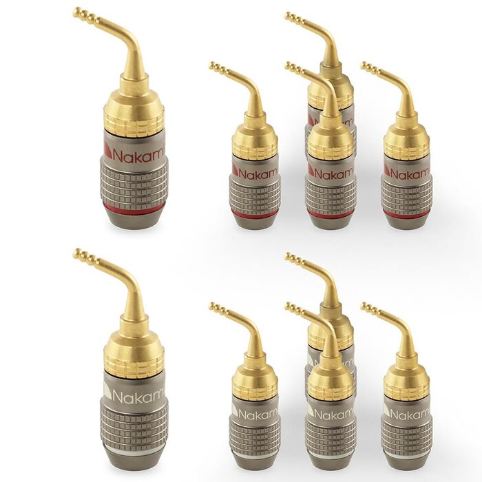 Бананові роз'єми Nakamichi FanLock Excel-Serie, позолочені 24K, 2мм, для акустичних кабелів 10-18 AWG, Hi-Fi підсилювачів, 10 шт (5 пар)