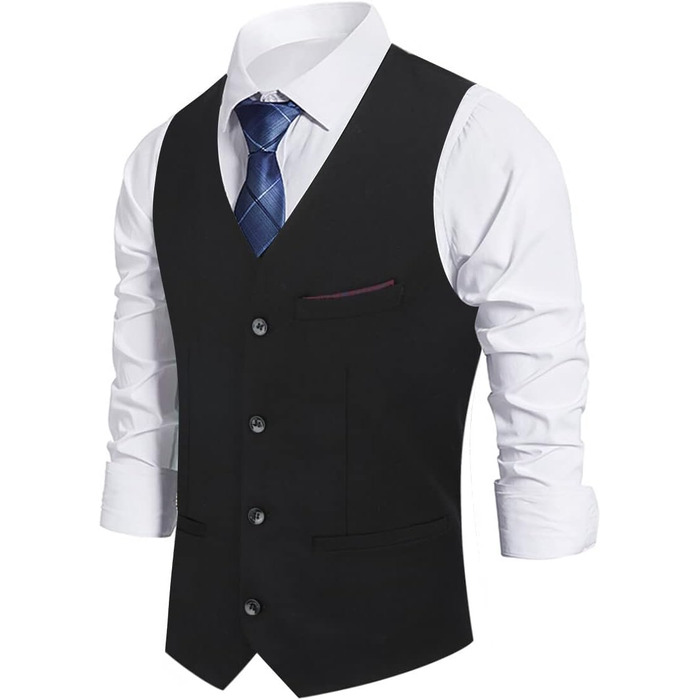 Чоловіча класична жилетка Allthemen Slim Fit з V-подібним вирізом для костюма, весіль та бізнесу, чорна, розмір L