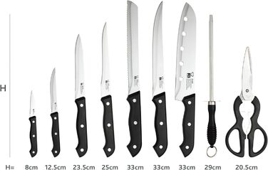 Набір кухонних ножів RENBERG Tenessy 15 предметів з дерев'яною ручкою | Набір професійних ножів з нержавіючої сталі