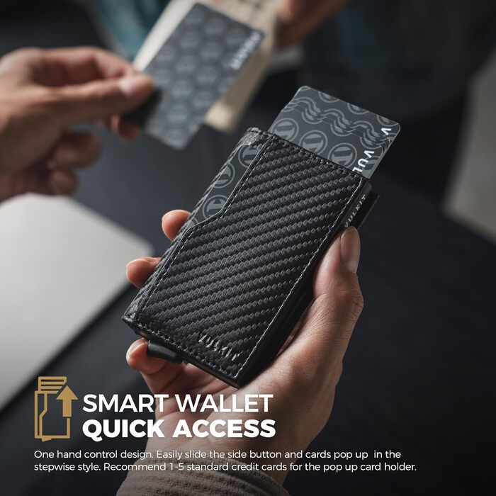 Кредитне портмоне VULKIT з двома віконцями для ID, RFID-захистом, автоматичний висувний механізм, шкіряне, чорний колір