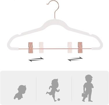 SONGMICS Clothes Hangers, 24 Pack, 42 cm, Garment Hangers with Adjustable Clamps and Gold Hooks, Non-Slip, Space-Saving, for Skirts, Light Pink CRF14PK24, Standard, (White)