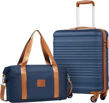 Набір валіз COOLIFE: велика (55x35x20 см) та маленька (40x25x20 см) для ручної поклажі Ryanair & Easyjet, з TSA замком та 4 колесами, ABS, блакитний/коричневий