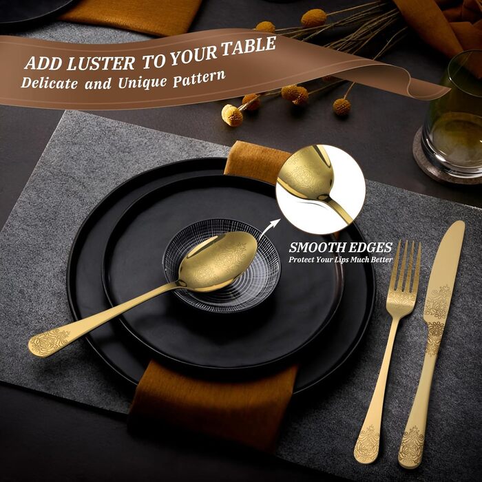 Набір столових приборів DRAGON RIOT на 6 осіб (30 предметів) з нержавіючої сталі, рожеве золото, для дому/вечірки/ресторану