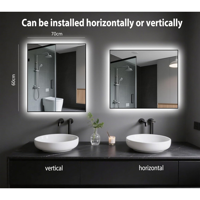 LED дзеркало для ванної кімнати 45x65 см з підсвічуванням, IP54, 6500K, прямокутне, енергозберігаюче, біле