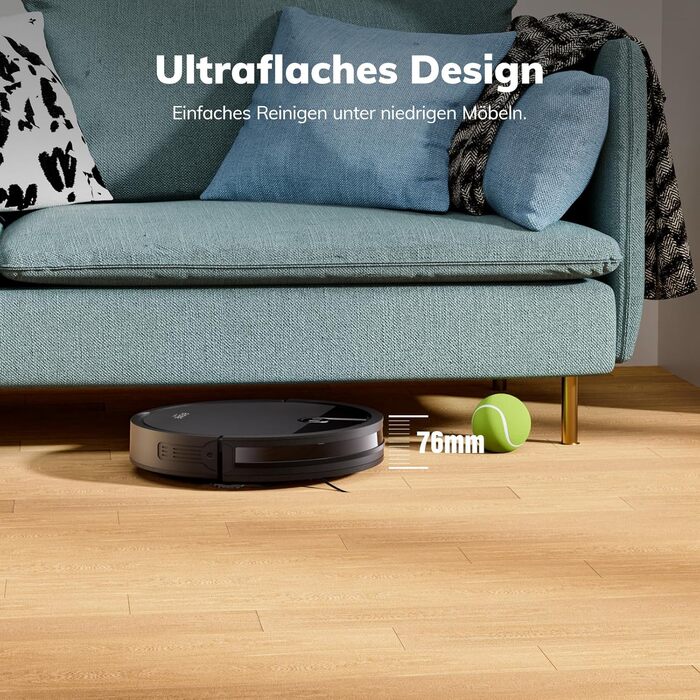 Робот-пилосос безщітковий, самостійно заряджається, з пультом дистанційного керування, тихий, для шерсті тварин та твердих поверхонь, E3