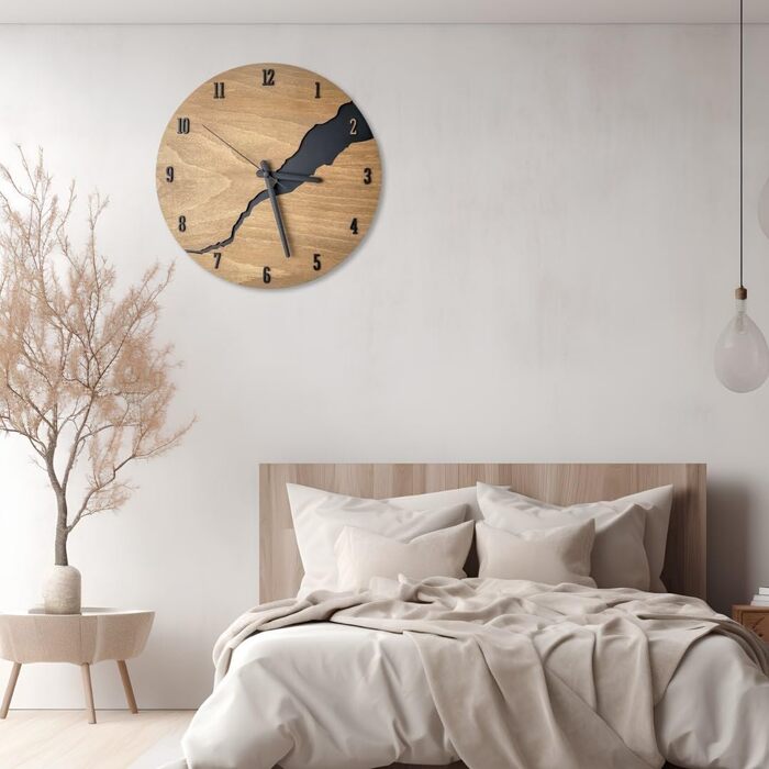DECORAY Wall Clock in Wood Look, Modern, Silent – No Ticking. Stylish Wall Clock with Quartz Movement for Living Room, Office, Kitchen, Bedroom, or as Decoration. A Modern Eye-Catcher.