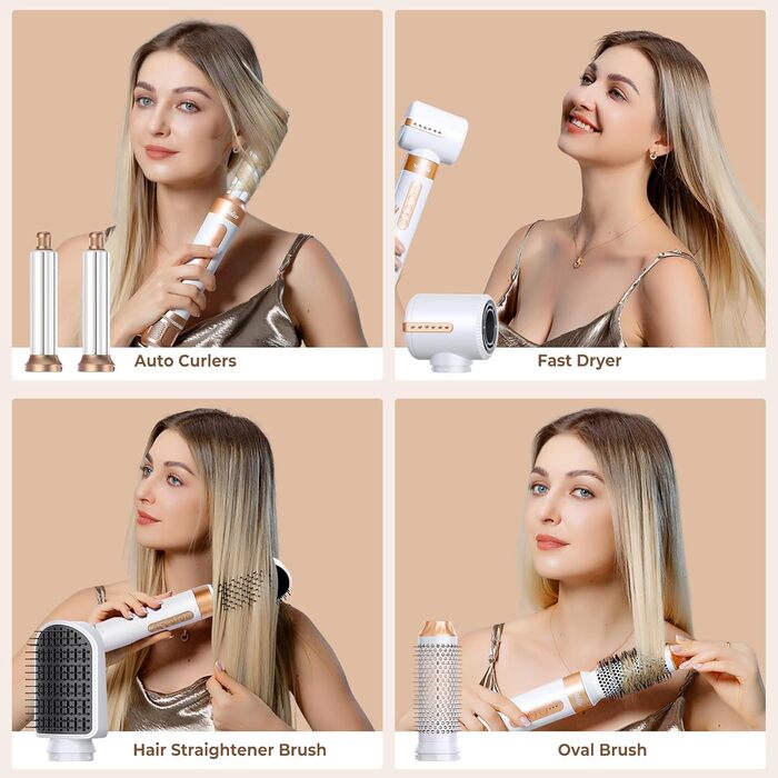 Іонський фен-щітка UKLISS Airstyler 7-в-1: 7 насадок, локони, укладка, сушка, для жінок (білий)