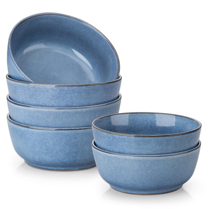 Набір мисок для мюслі vancasso ANYA на 6 осіб, блакитні, 16.1 см, з кераміки, 840 мл, стійкі до подряпин, для мікрохвильової печі та посудомийної машини