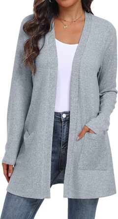 Жіночий в'язаний кардиган QIXING з кишенями, оливковий колір, розмір XL, для осені та зими. Зручний, дихаючий та теплий.