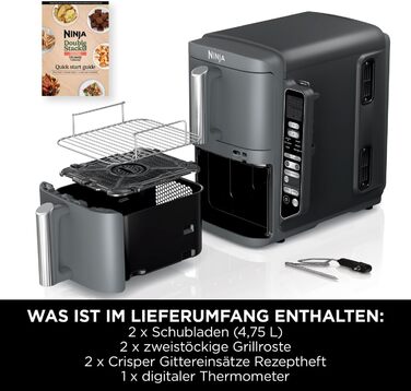 Фритюрниця повітряна Ninja Double Stack XL 9.5L з цифровим термометром, сіра SL451EU