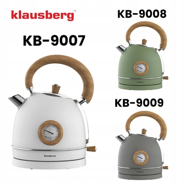 Електричний чайник Klausberg KB-9007 RETRO, 1.8 л, сталь 304, Білий + Дерево