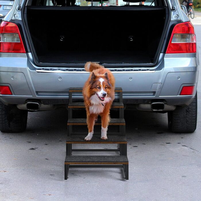 Сходинка для тварин до вікна, багатоярусне ліжко для собак зі сходинками, 4-ступенева сходинка для високих ліжок для маленьких собак та котів (Коричнева, 5 сходинок)