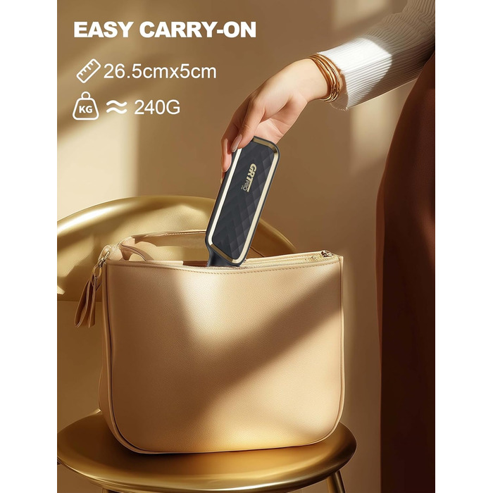 Випрямляч для волосся щіткою 2 в 1 | Керамічний випрямляч з PTC, антиопіковий дизайн, 30 температурних режимів (80℃~230℃), LED-дисплей, для жінок, чорний A.schwarz