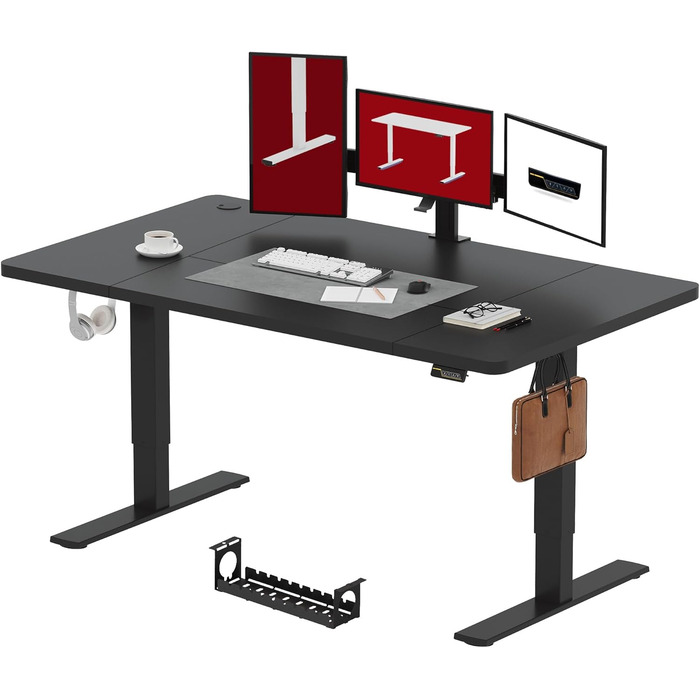 SANODESK Регульований стіл 200x80 см, електричний, ергономічний, з пам'яттю, чорний