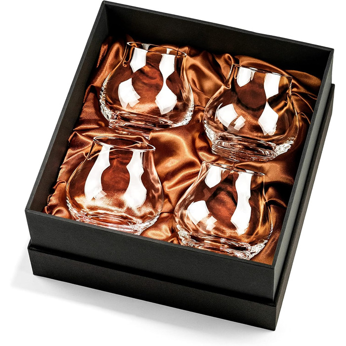 GLASSIQUE GIFT Set - Small 240 ml Brandy and Cognac Professional Tasting and Nosing Glasses | 4-Piece Set | Crystal Dishwasher-Safe Cognac Snifter Stemless | Cognac Glasses Gift Set