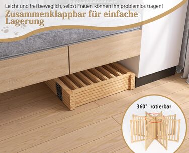 Дверцята для собак з дерева, розкладні, для кухні, коридору, вітальні, сходи. Захисний бар'єр для маленьких та середніх собак, дерев'яного кольору, 2P 58 см.