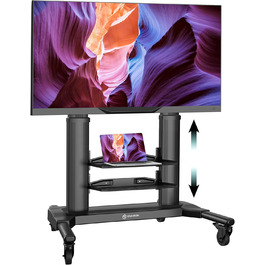 ONKRON Mobile TV Stand for 40-80 inch TVs - Adjustable Height, Aluminum, VESA 700x400, Black - TS2771-B