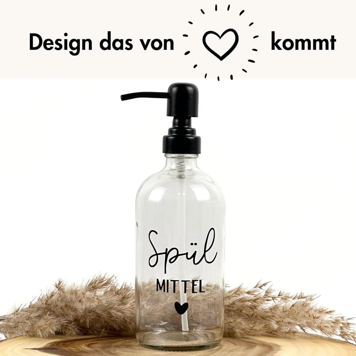 Glass Soap Dispenser 500ml - Dish Soap Dispenser for Kitchen, Soap Dispenser for Bathroom, Black Pump Dispenser (Clear Glass Hand Soap with Metal Dispenser)