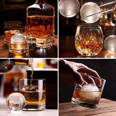 MIFXIN Silicone Ice Cube Mold Set, spherical ice cube mold, whiskey ice ball maker, reusable, transparent, for whiskey, cocktails, cold drinks (4 large balls)