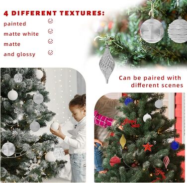 Набір прикрас для ялинки Aufun 108 шт. Преміум якість, пластикові кулі, зірка, верхівка, безпечні прикраси, ялинкові кулі, багаторазові, декор (шампань, срібло)