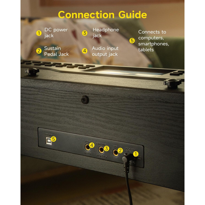 Цифрове піаніно Donner DDP-95 для початківців з 88 важними клавішами, підключення Bluetooth, LCD дисплеєм 11*5 см, 610 тембрів, 600 ритмів, 3 навчальні режими, чорний колір