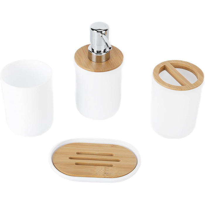 Набір аксесуарів для ванної кімнати на 4 предмети: тримач для зубних щіток, мильниця, дозатор для лосьйону, стакан для ополіскувача, сучасна сантехніка для дому та готелю (білий)