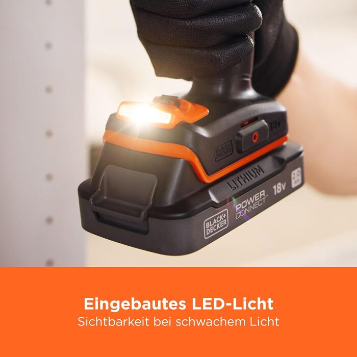 Акумуляторний дриль-шуруповерт BLACK+DECKER BCD382XN-XJ, 18V, 45Nm, 2 швидкості, LED-підсвітка