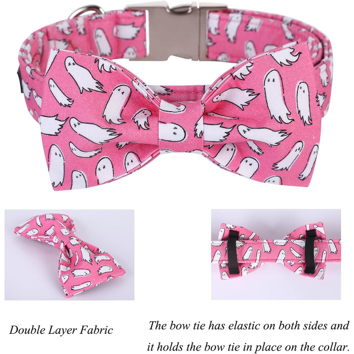 Елегантний нашийник Lionet Paws для собак з краваткою, бавовна, зручний, з металевим замком, розмір 40-66 см, Ghost